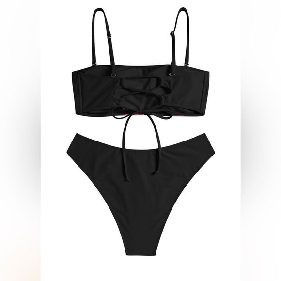 ZAFUL Women's High Cut Bandeau Bikini Set  (11-Black,XL) NWT - Picture 2 of 9